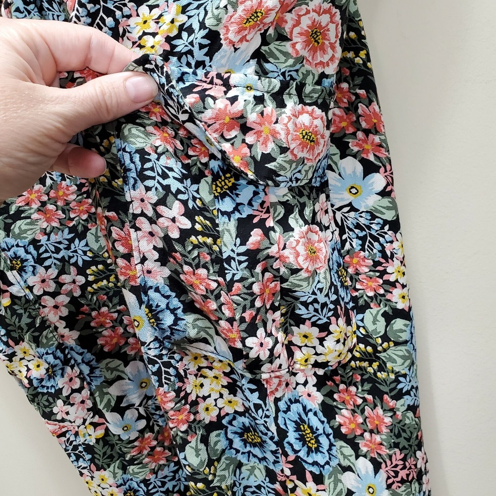 LOFT Floral Paperbag Waist Tie Front Tapered Pants Multi Color Womens Large - Picture 6 of 12